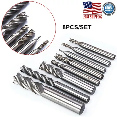 8 Pcs Carbide Square End Mill Bit 4 Flute Shank Drill Bit Milling Cutter HSS CNC • $17.89