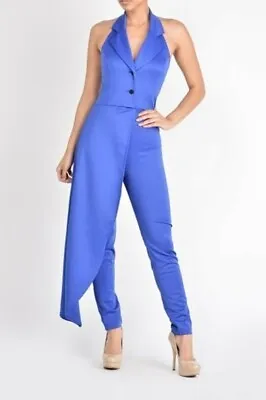 $25 • Buy Beautiful Blue Tuxedo Style Jumpsuit With One Sided Flap, Size Small 