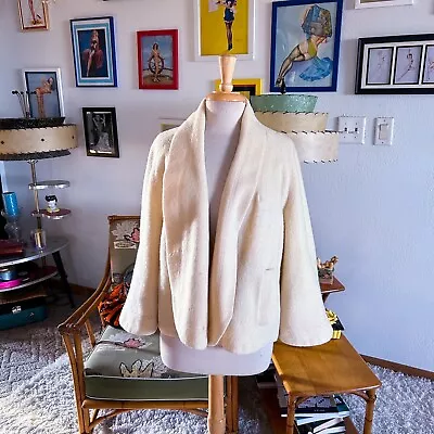 Vintage 1950s Jacket Creme Swing Coat Wool Crop Rockabilly Pinup 50s • $45