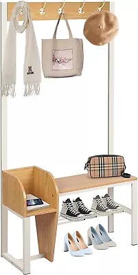 $78.99 • Buy Coat Rack Shoe Bench 4-in-1 Entryway Storage Shelf Bench With Storage Organizer