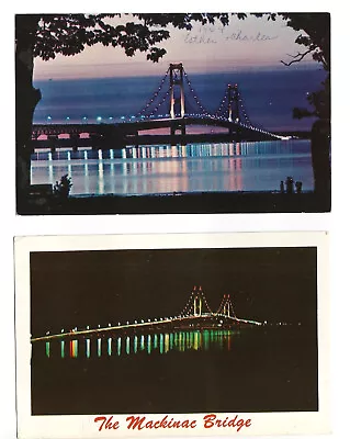 2 MI Postcards Michigan Mackinac Bridge Mackinaw City • $1.99