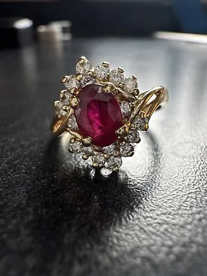 Vintage Estate 14K Yellow Gold Ruby & Diamond Ring Size 6.5 Signed • $475