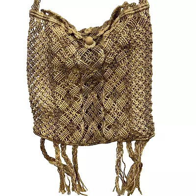 Bohemian Macrame Crossbody Bag Purse Sheer Boho Braided Fringe Hippie 70s Retro • $22.49