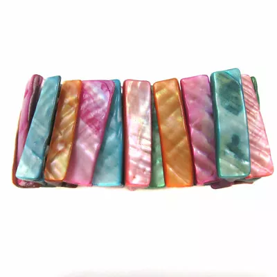 Rainbow Colourful Shell Bracelet Natural Jewellery Stretchy Festival (multi) • £2.99