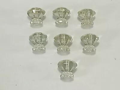 Vintage Lot Of 7 Hexagonal Six-Sided Clear Glass Knobs Drawer Pulls • $20