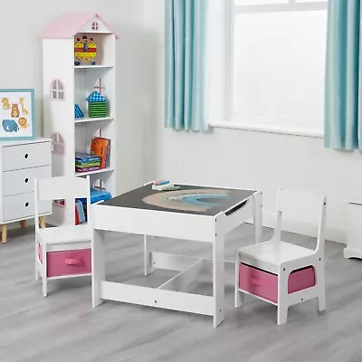 Kids Table And Chairs Set With Pink Storage Boxes • £77.99