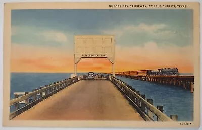 Vintage Nueces Bay Causeway Corpus Christi Texas Postcard TX Railroad Train • $4.65