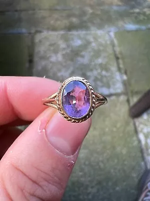 9ct Gold Hallmarked Stylish Amethyst Solitaire Ring Size O  9k 375 • £121
