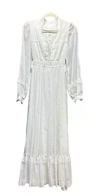 VTG 70s Gunne Sax Dress By Jessica Long Sleeve Prairie Boho Lace Up Bust Size 5 • $225