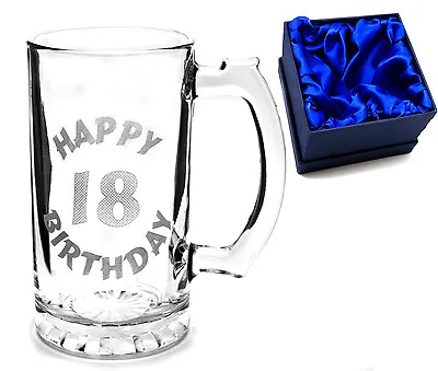 Engraved Happy 18th Birthday Celebration Glass Tankard In Satin Lined Gift Boxed • £15.99