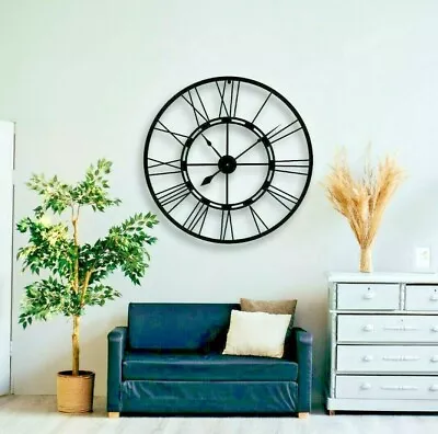 $75.65 • Buy 100cm Handmade Large Wall Clock Metal Clock Roman Numerals Black Wall Clock