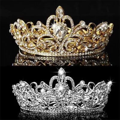 Crystal Queen Crown Tiara Headband Wedding Bridal Princess Rhinestone Headpiece • £6.24