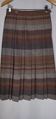 Vintage Oscar De La Renta Skirt Womens 8 Brown Striped Pleated Light Academia 80 • $67.97