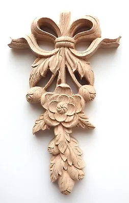 8 H X 5-1/2 WX 1 TH Hand Carved Red Oak Wood Flower Drop Applique Onlay Corbel • $13