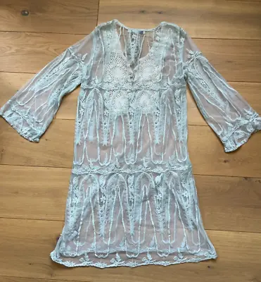 Colori Di Mare Blue/green Beach Cover Up Sheer Dress Size M Embroidered • £10