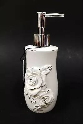 New Michael Amini 3d Rose Resin Vintage Ivory White Soap Dispensersilver Pump • $39.99