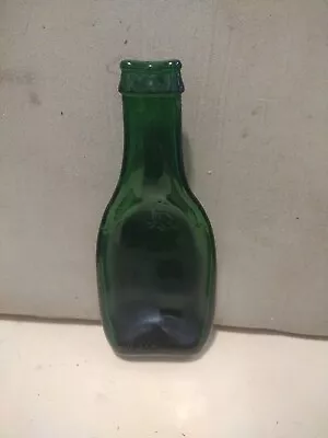 Vtg Flattened Melted Glass Bottle Spoon Rest Server Decor Green 9 1/2  • $7