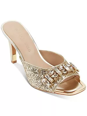 KARL LAGERFELD Womens Gold Gem Belita Toe Stiletto Slip On Heeled Sandal 6.5 • $25.99