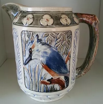 Weller Zona 1920s Vintage Art Pottery Kingfisher & Cattails Large Pitcher • $185