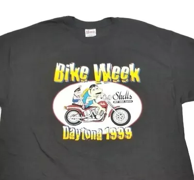 Vintage Shells Daytona Bike Week 1999 Black T-Shirt Hanes Heavyweight Men's XXL • $19