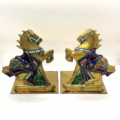 Horse Bookends Vintage Enamelled Brass Plated Oriental • $35