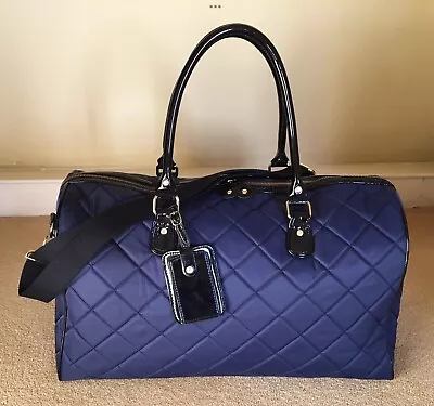 M&S Quilted Navy Black Patent Holdall Overnight Bag • £41.90