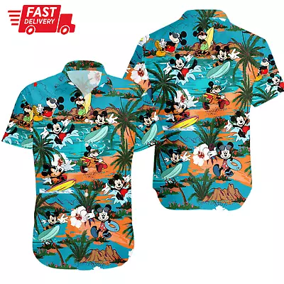 Mickey Mouse Surfing Beach Summer Vacation Disney Hawaiian Shirt Disneyland Trip • $16.36