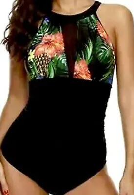 Black Floral Mesh Swimsuit Size S 8-10 • £16.99