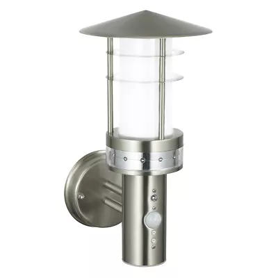 SAXBY Pagoda LED Outdoor Garden PIR Sensor Wall Light Stainless Steel IP44 13924 • £40.99