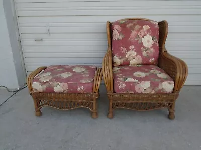 Bamboo Lounge Chair + Ottoman Rattan Wicker Braxton Culler West Indies Islands • $399