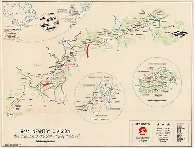 1945 Map The 84th Infantry Division During World War II Military Poster History • $37.95