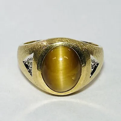 Vintage Hallmark 14K Yellow Gold Cat's Eye Chrysoberyl Diamond Sz 10.25 Ring 10g • $1980
