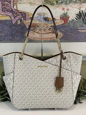 Michael Kors Women Lady Large X Chain Shoulder Tote Bag Purse Mk Vanilla Logo • $138.99