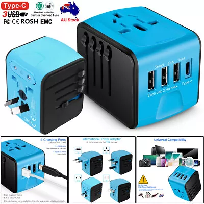 $25.99 • Buy International Travel Adapter Universal 3 USB+Type C Power Adapter Worldwide 3.4A