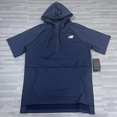 New Balance Mens Small NB Dry 1/4 Zip BP Fleece Hoodie Short Sleeve Navy Blue • $29.98