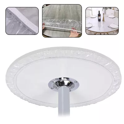 $14.20 • Buy Round Table Cover Elastic Large Fitted Plastic Clear Protector Kitchen Accessory