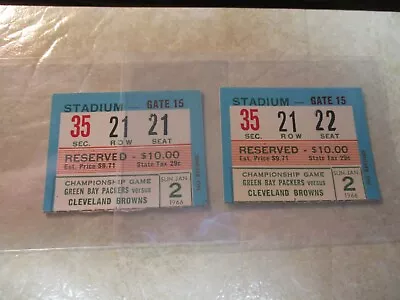 1965 NFL Championship Ticket Stubs Browns @ Packers 1/2/66 Jim Brown Lombardi • $895