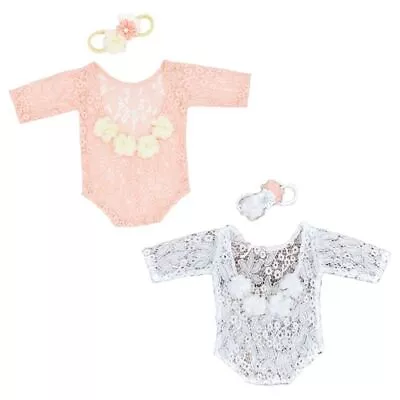 Long Sleeve Jumpsuit Bodysuit Infants Girl Outfits Flower Hair Headdress • $17.68