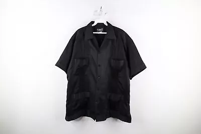 Vintage 70s Rockabilly Mens 44 Guayabera Embroidered Beach Wedding Shirt Black • $49.95