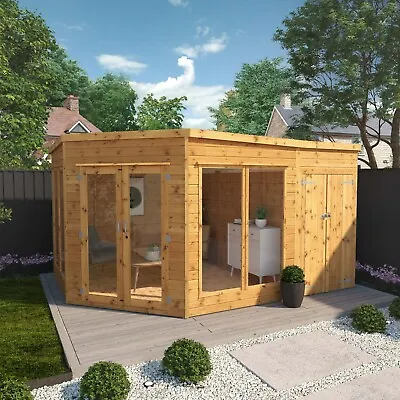 £1799.99 • Buy Waltons Corner Summerhouse With Side Shed Shiplap Flat Roof Garden Room 13 X 9