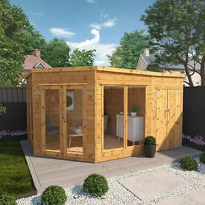Waltons Corner Summerhouse With Side Shed Shiplap Flat Roof Garden Room 13 X 9 • £1799.99