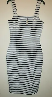 Nautical Sailor Holiday Hourglass Dress Navy And White Size 14 Striped Xmas  • £14.99