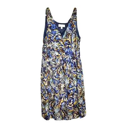 Moulinette Soeurs 100% Silk Dress Size 12 Watercolor Sleeveless Lined Blue • $18.38