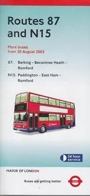 Route 87 London Transport Bus Timetable Lft Aug 2003 • £3
