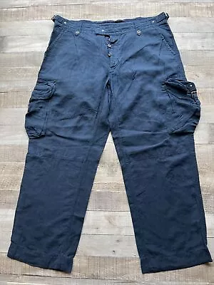 Polo Ralph Lauren Utility Pants Mens 40x32 Blue Linen Silk Button Front Straight • $64.74