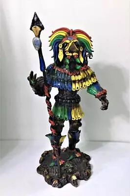 Hand Made Aztec Mayan Warrior Statue Bird Headress Obsidian Stones Cozumel 25  • $1295