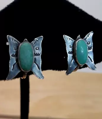 Vtg. Native American Fred Harvey Era Turquoise Butterfly Sterling Earrings 1/2  • $32.99