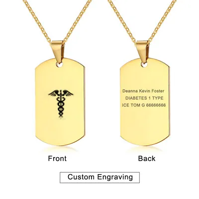 Gold Medical Alert ID Name Men Necklace Chain Pendant Dog Tag Emergency Jewelry • $4.99