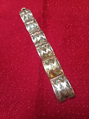 Vintage Handmade Sterling Silver & Abalone Panel Bracelet Geometric Mexico 925 • $54.95