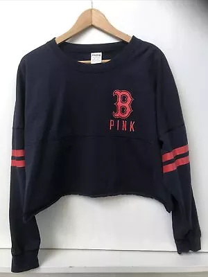 Victoria's Secret PINK Navy Boston Red Sox Crew Cropped Spirit Jersey Size M • $34.95